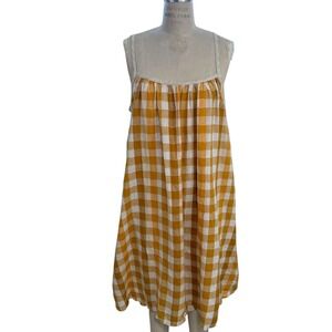 Ace & Jig Yellow Gingham Metallic Gold Check Midi Dress Womens M MissingBelt